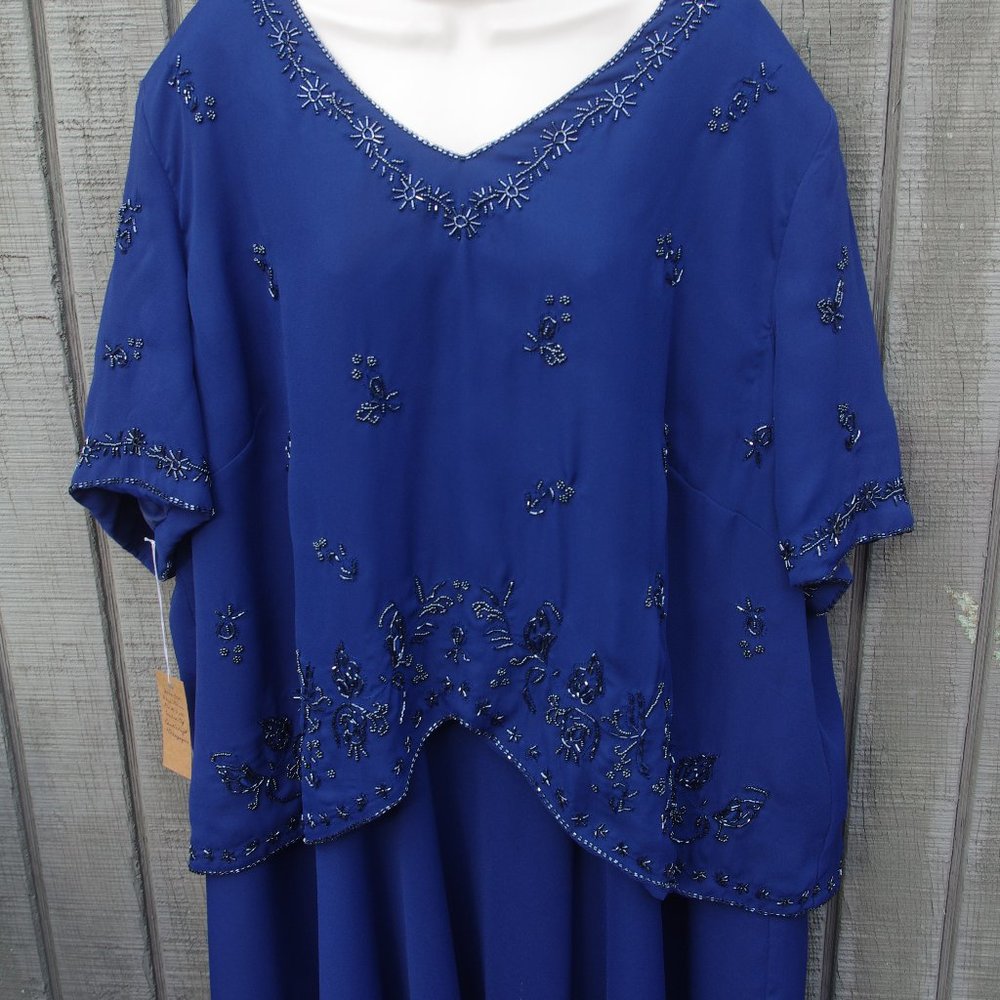 CANDLELIGHT & CHAMPAGNE- MOCK 2-PIECE  NAVY BLUE DRESS- SIZE 30W